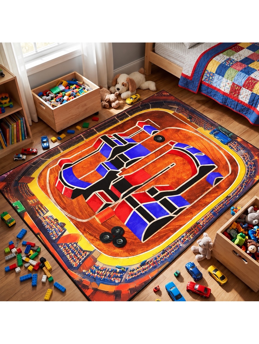 Tindeya Kids Monster Truck Arena Playmat Rug 4x6 Ft Non Slip Playroom Rug